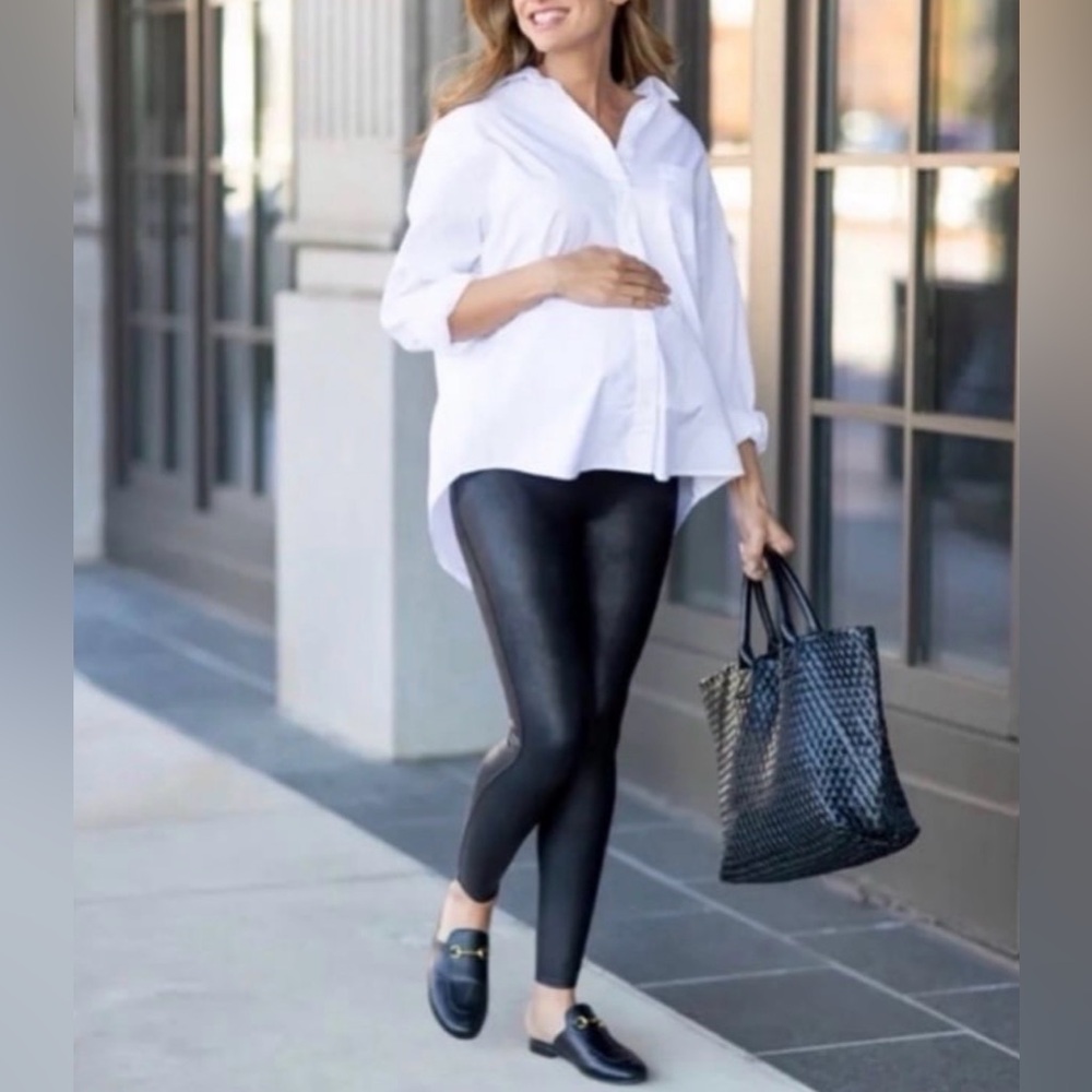 NWT SPANX Mama Maternity Faux Leather Leggings Sz Large